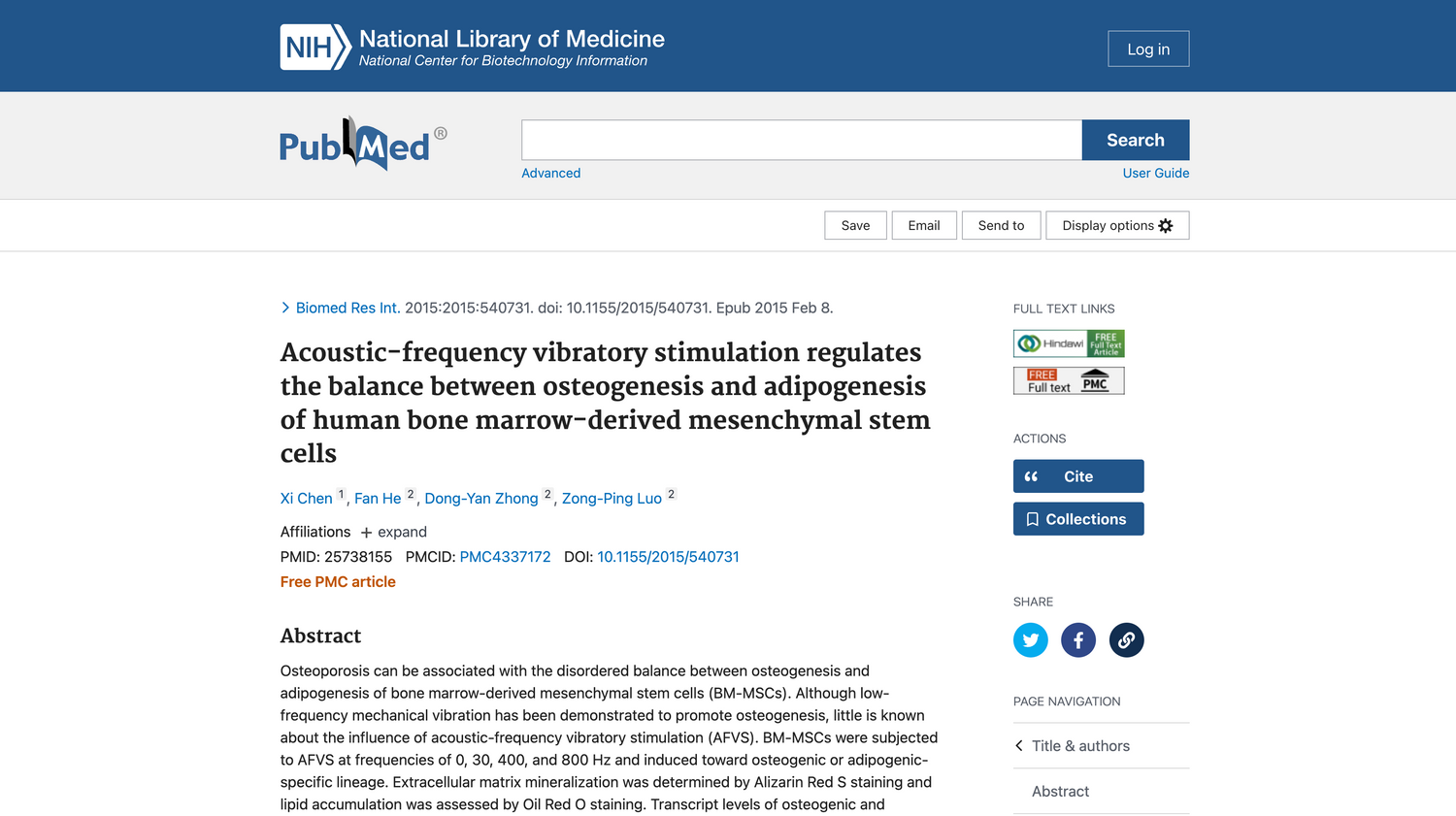 Die Vibrationsstimulation mit akustischer Frequenz reguliert das Gleichgewicht zwischen Osteogenese und Adipogenese von aus menschlichem Knochenmark stammenden mesenchymalen Stammzellen